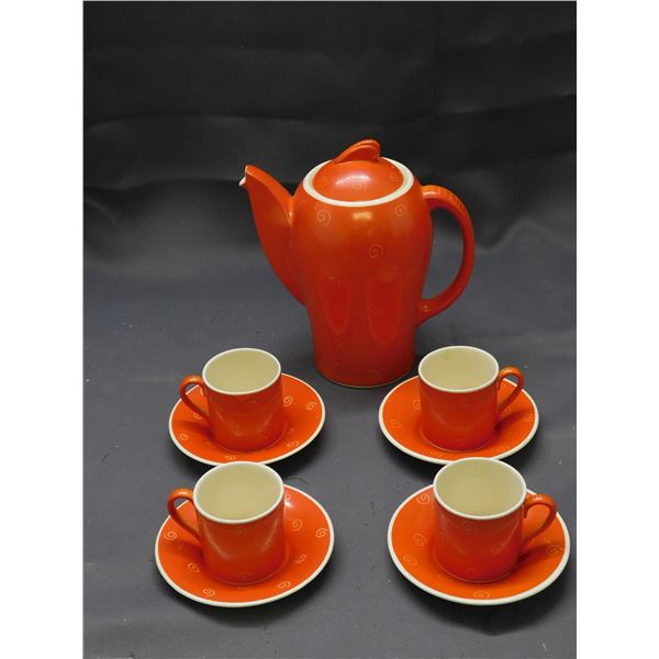 circa 1920 Susie Cooper Art Deco Tea Set 4 Piece Place Settings Orange Swirl