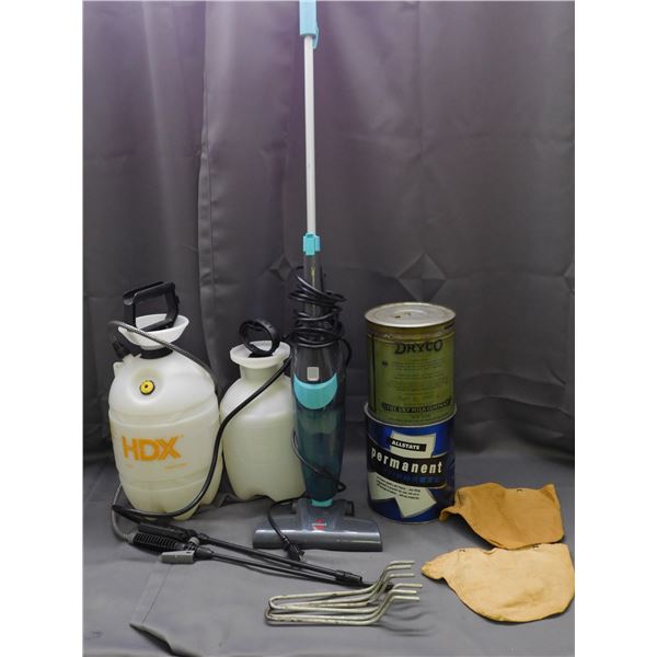 Bissell Vacuum, Dryco Dry Milk Company Tin, Allstate Permanent Tin, Surespray & HDX Jugs w Spouts