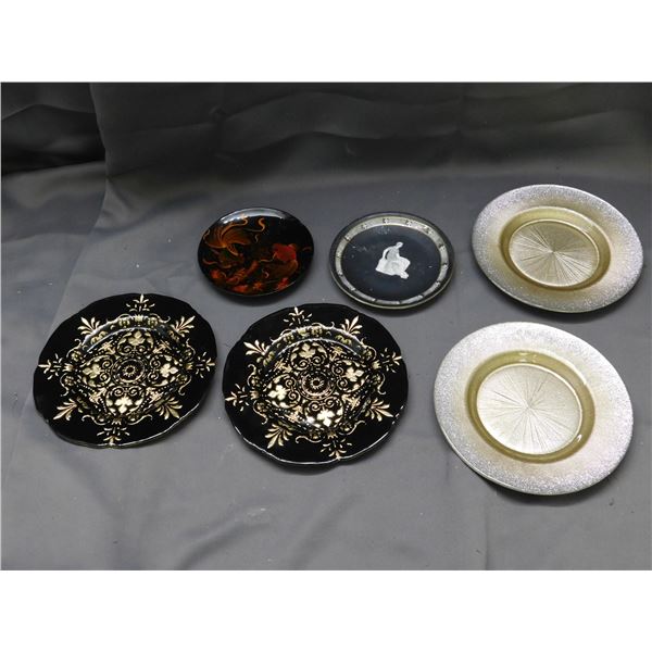6 black/gold/orange decorative plates