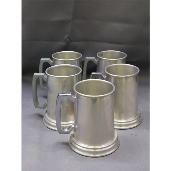 5pcs Pewter Pint Beer Mug Tankards with Clear Glass Bottom Bases made in Canada