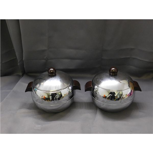 Pair of West Bend Penguin Hot & Cold Server Stainless Steel w Bakelite Handles
