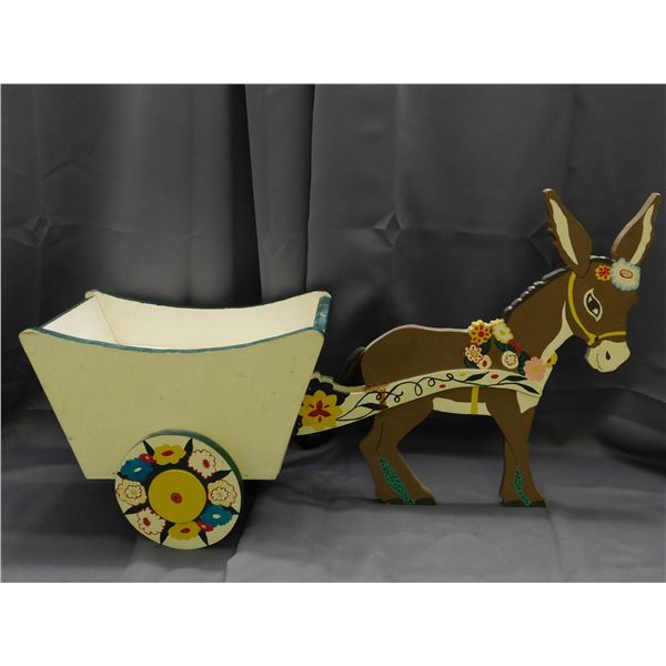 Wooden Donkey & Carriage Flower Planter Garden Lawn Decor