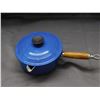 Image 1 : Le Creuset Ceramic Sauce Pan with Lid Blue w Wooden Handle Made in France 1.8L 152 1/314 US