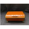 Image 3 : Fire-King Orange Warmer Serving Dish in Metal Stand with Lid 3qrt