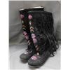 Image 1 : Modern Black Embroidered Moccasin Boots with Fringe Tassles