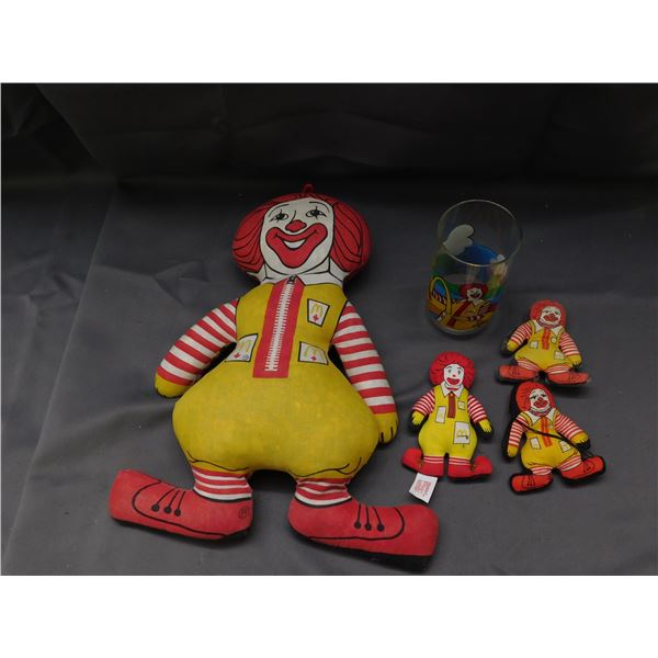 Lot of 5pcs McDonalds Ronald McDonald Plush Toys, 1 Glass Cup