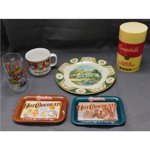 Lot of 13pcs Carnation Hot Chocolate Campbells's Storage Canister, Plate, Mug, Glass
