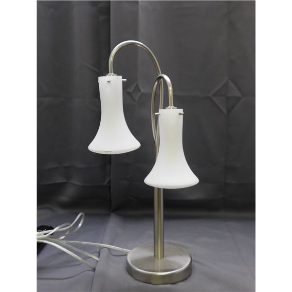 Chrome & Frosted Milk Glass Table Lamp *works*