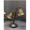 Image 5 : Pair of Tulip Amber Shade Desk Lamps with Bronzed Arms *working*