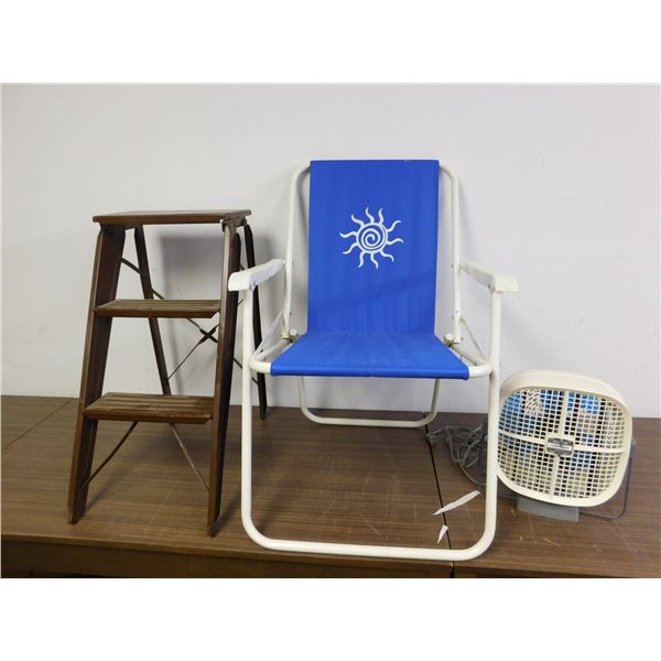 3pcs Household Folding Lawn Chair, Step-Stool & Electric Fan