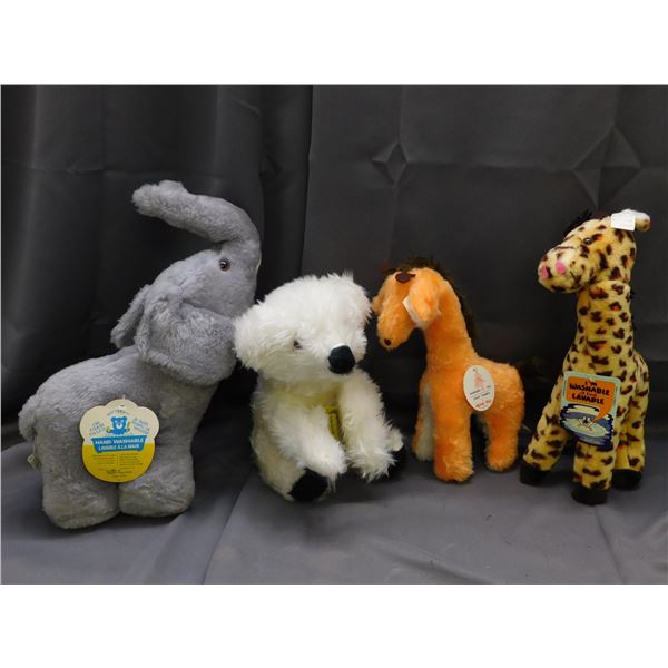 Lot of 4 Vintage Washable Plush Toys Giraffe, Polar Bear, Elephant w Tags!