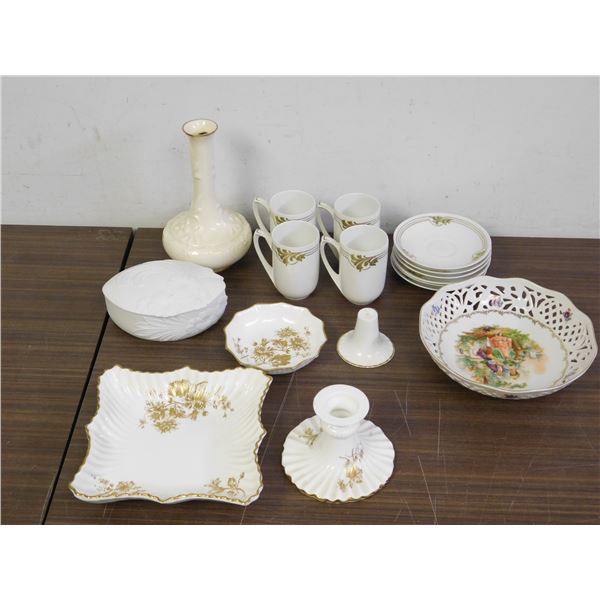 15pcs Assorted German Pottery Cups Saucers, Dish, Vase, Cake Trays (for repair)