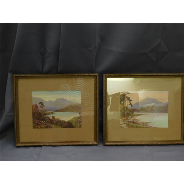 Pair of Framed Art Print Landscapes Mountain Range Loch Katrine, Loch Lomond Scotland