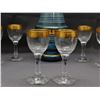 Image 2 : Blue & Gold Striped Art Deco Decanter Set with 6 Wine Glasses