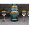 Image 3 : Blue & Gold Striped Art Deco Decanter Set with 6 Wine Glasses