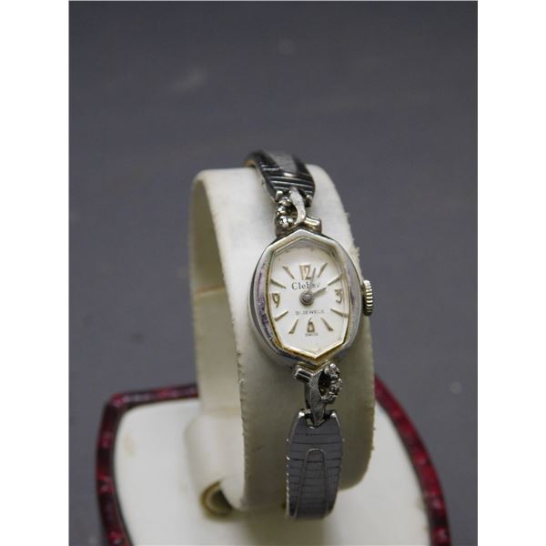 14k White Gold Clebar 21 Jewel Mechanical Swiss Women's Wristwatch