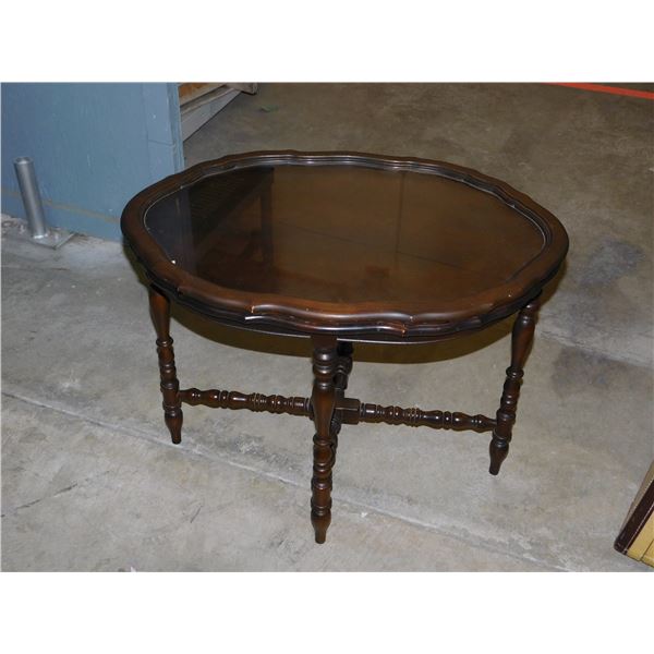 Vintage Antique Wooden Tea Table w Removeable Glass Top