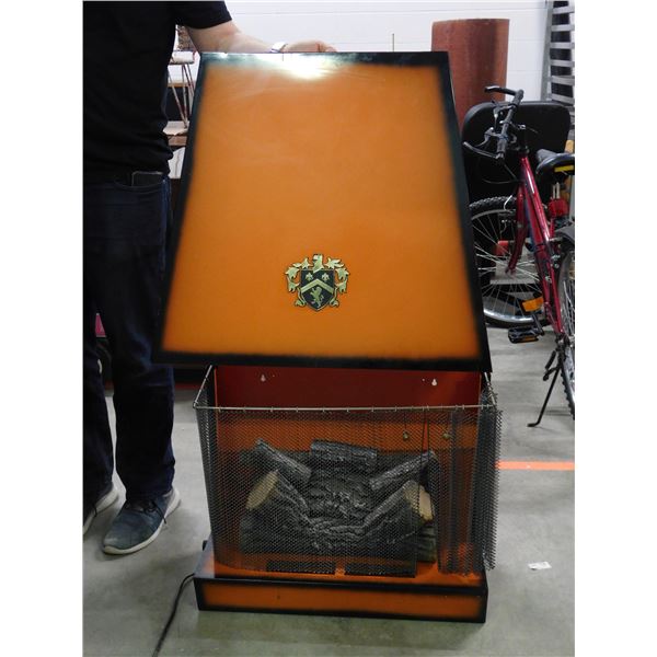 MCM Mid Century Vintage Orange Wall Mounting Fireplace Electric w Crest Emblem