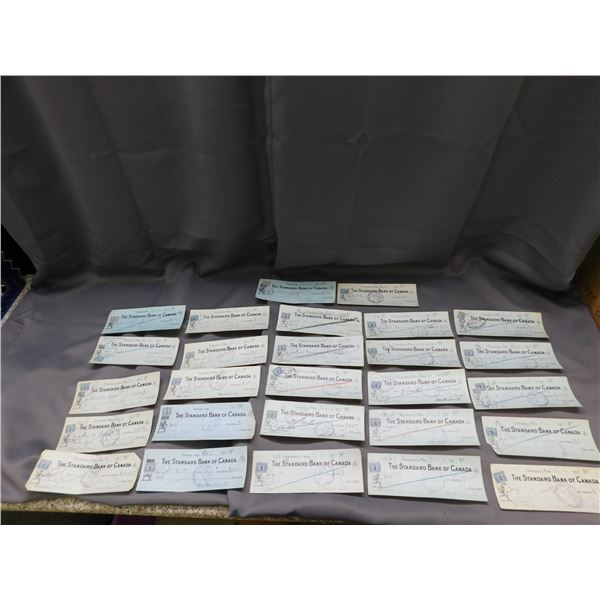Lot of 27 Antique 1920s Standard Bank of Canada Cheques Eriksdale, Manitoba