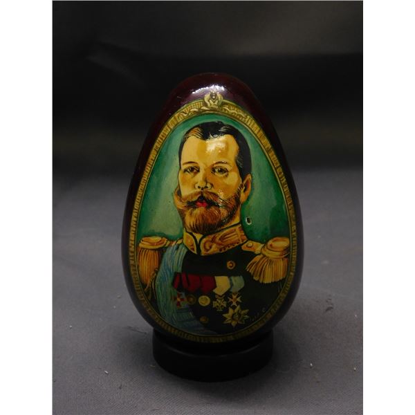 European Antique Hand Painted Wooden Egg Artist Signature Hukoaahh? Polish?