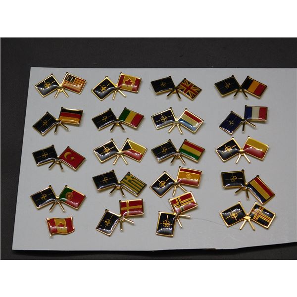 NATO Country Flags Gold Tone Lapel Pin Set 20pcs