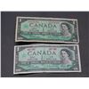 Lot of 2 Canadian 1 Dollar Bills Serial Number Marking / Date Marking