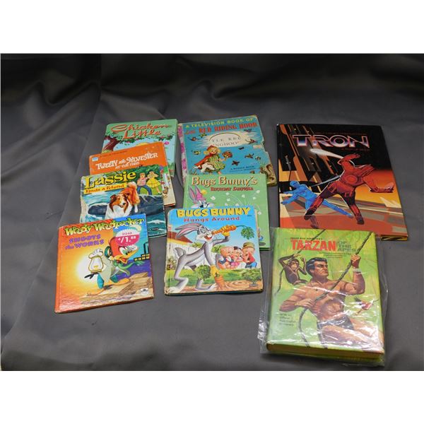 Lot of 9 Vintage Children's Books TRON Pop-Up Books, Lassie, Bugs Bunny, Tarzan, Etc