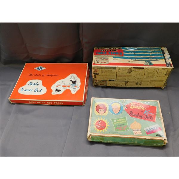 Lot of 3pcs Vntg Barbie and Ken Stand-Up Dolls (box), Electric Table Tennis Game , Table Tennis Set