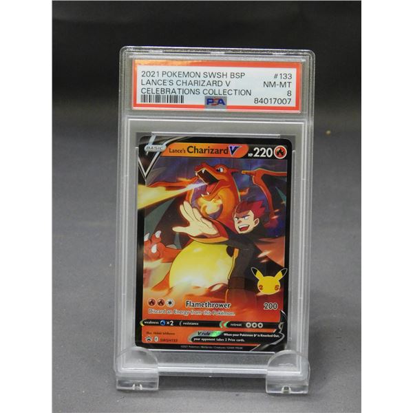 2021 Pokemon Swish BSP Lance's Charizard V Celebrations Collection NM-MT 8 Graded PSA Card