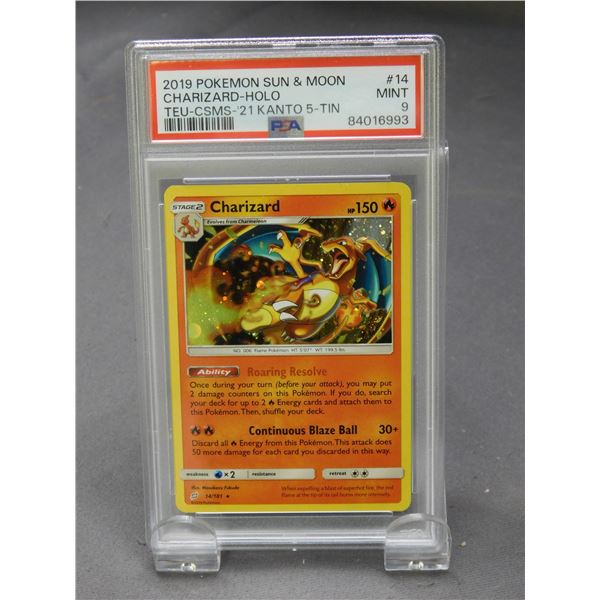 2019 Pokemon Sun & Moon Charizard Holo TEU-CSMS 21 Kanto 5-Tin #14 MINT 9 PSA Graded Card
