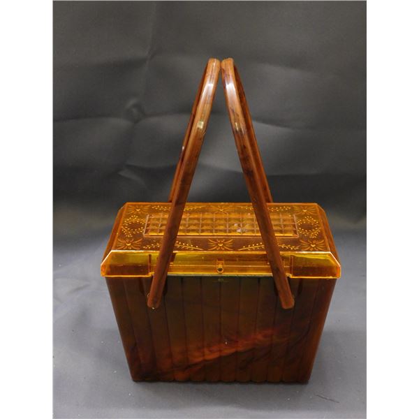 Vintage 1950s Theresa Bag Co NYC Plastic Box Bag Ornate Amber Lid