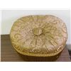 Image 2 : Gold Upholstered Fringe Ornate Embroidered Ottoman / Foot Stool by The Bombay Company