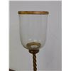 Image 2 : Pair of Floor Standing Gold Tone Metal Candleholders (1 missing globe)