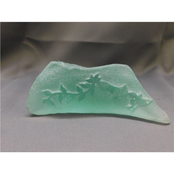 Green Etched Glass Paperweight