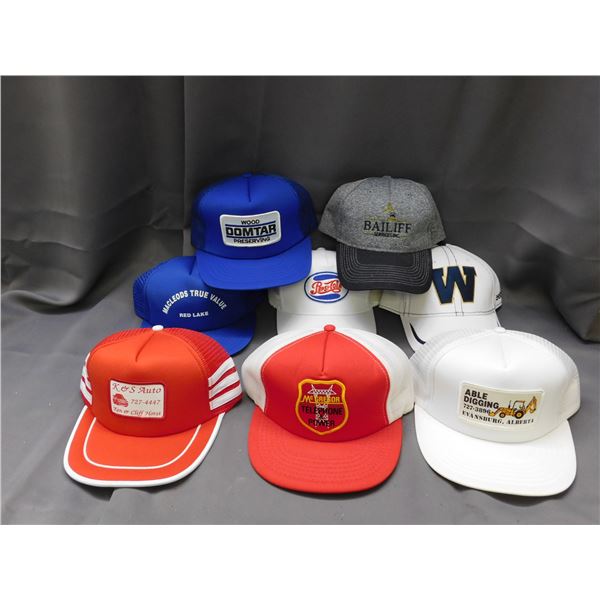 Lot of 8 Baseball Caps Snap Back Trucker Hats Pepsi, Telephone Power, Auto, Macleods, Etc