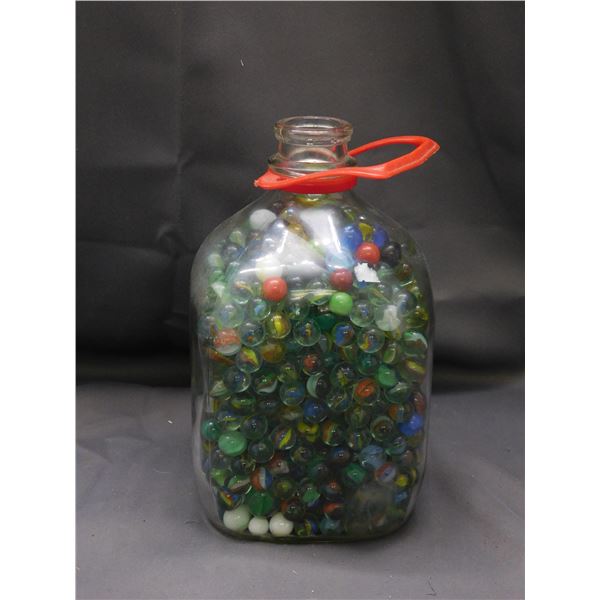 Heavy Glass Jug FULL of 100's of Vintage Glass Marbles
