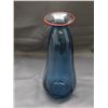 Image 2 : Blue Swirl Art Glass Blown Glass Vase with Red Rim