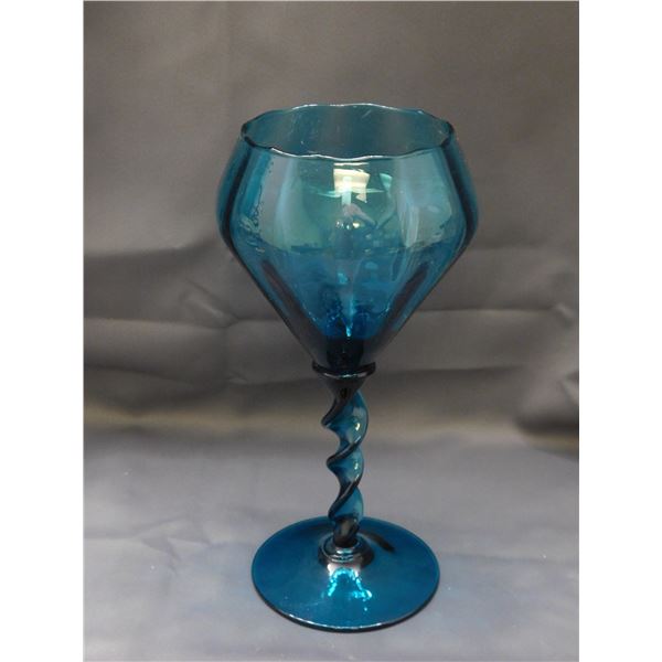 Large Oversized Blue Glass Chalice Vase