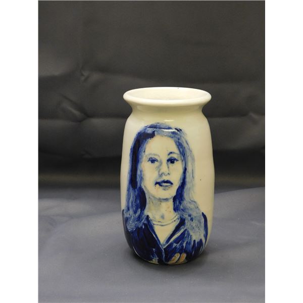 Original Studio Pottery Ceramic Vase with Painting of Woman OOAK Hand Made Artist Signed