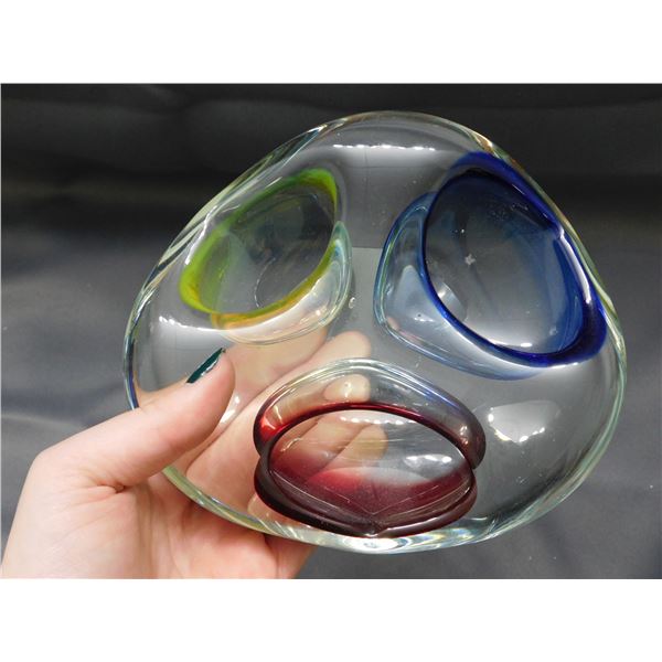 Art Glass Blown Glass Paperweight Primary Colour Abstract Oval Art Piece