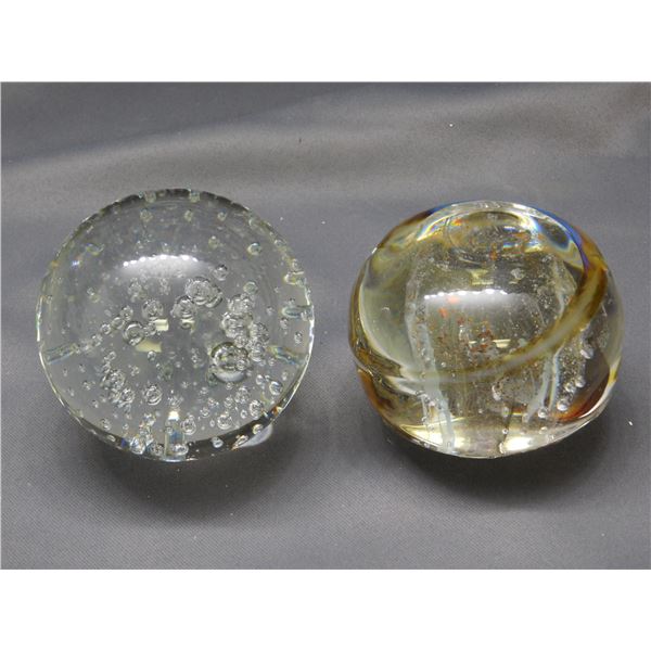 Pair of Orb Art Glass Blown Glass Paperweights