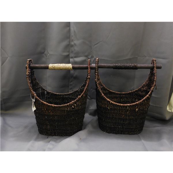 Pair of Wicker Baskets with Dowel Handles Dark Colour by Janet Basket Toronto