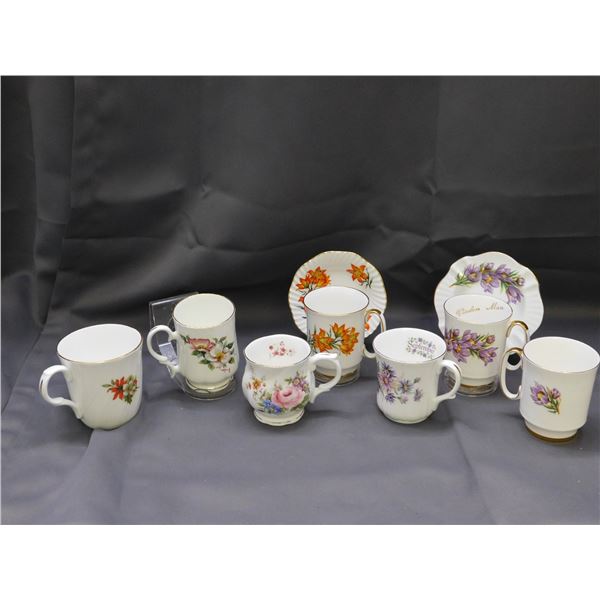9pcs Fine Bone China England Coffee Cups & Saucers 2 Pairs, Rest Single Mugs