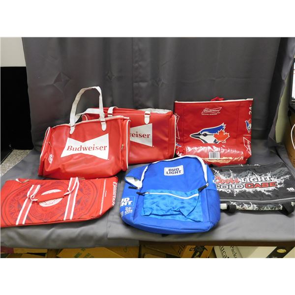 Lot of 6 Beer Cooler Bags Budweiser, Bud Light, Coors