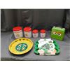 Image 1 : Lot of Assorted Vintage Kitchen Canister Set, Lunch Box, Muffin Tray, Serving Tray