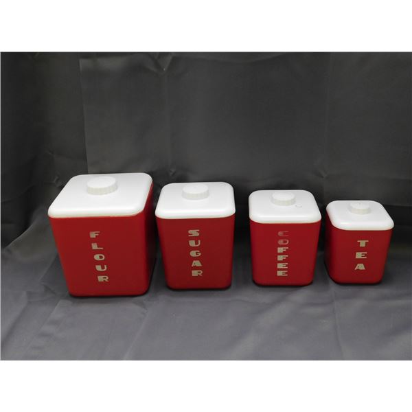 Vintage Red & White Plastic Canister Set