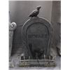 Image 3 : Pair of Polystone Tombstone Halloween Decorations w Perched Crows BEWARE & Sparkling Detail