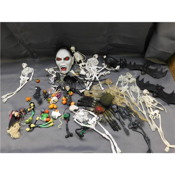 Lot of Assorted Halloween Toys & Decorations Rubber Skeletons, Bendy Characters, Spiders, Rats, Etc