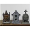 Image 1 : Lot of 3 Polystone Tombstone Halloween Decorations BEWARE, Cat, Cobwebs
