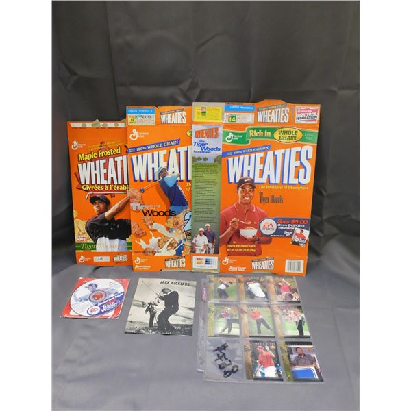 Golf Collection Tiger Woods Upper Deck Card Lot and Video Game, Cereal Boxes